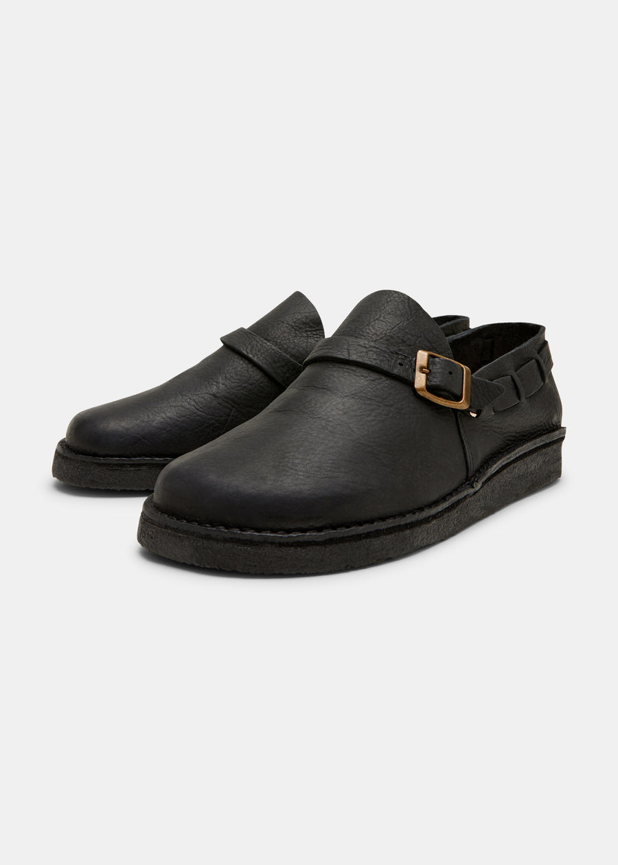 Corso Leather Buckle Monk Shoe On Crepe - Black