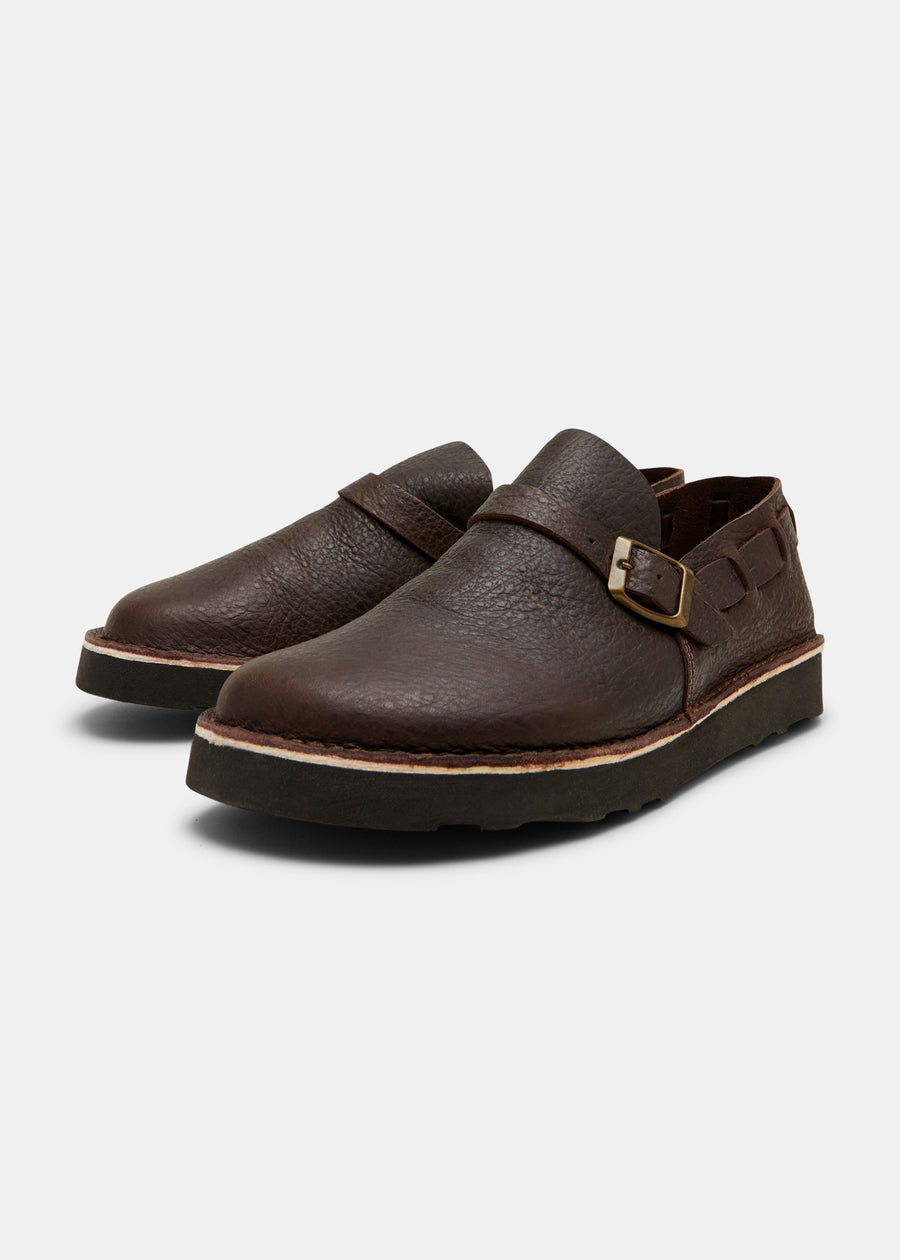 Corso II Ostrich Leather Buckle Monk Shoe On EVA - Dark Brown
