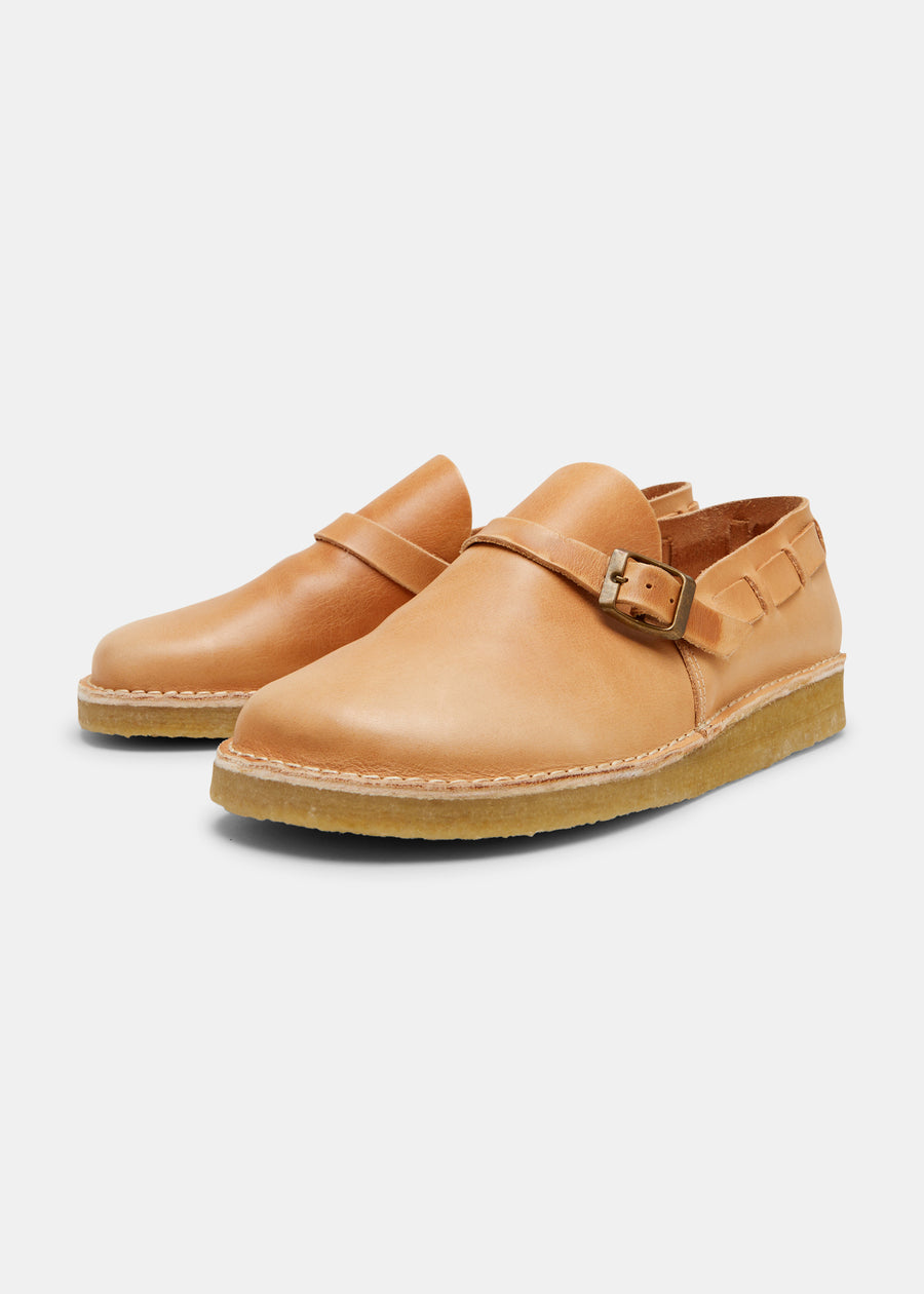 Corso Vegetable Tan Leather Buckle Monk Shoe On Crepe - Natural