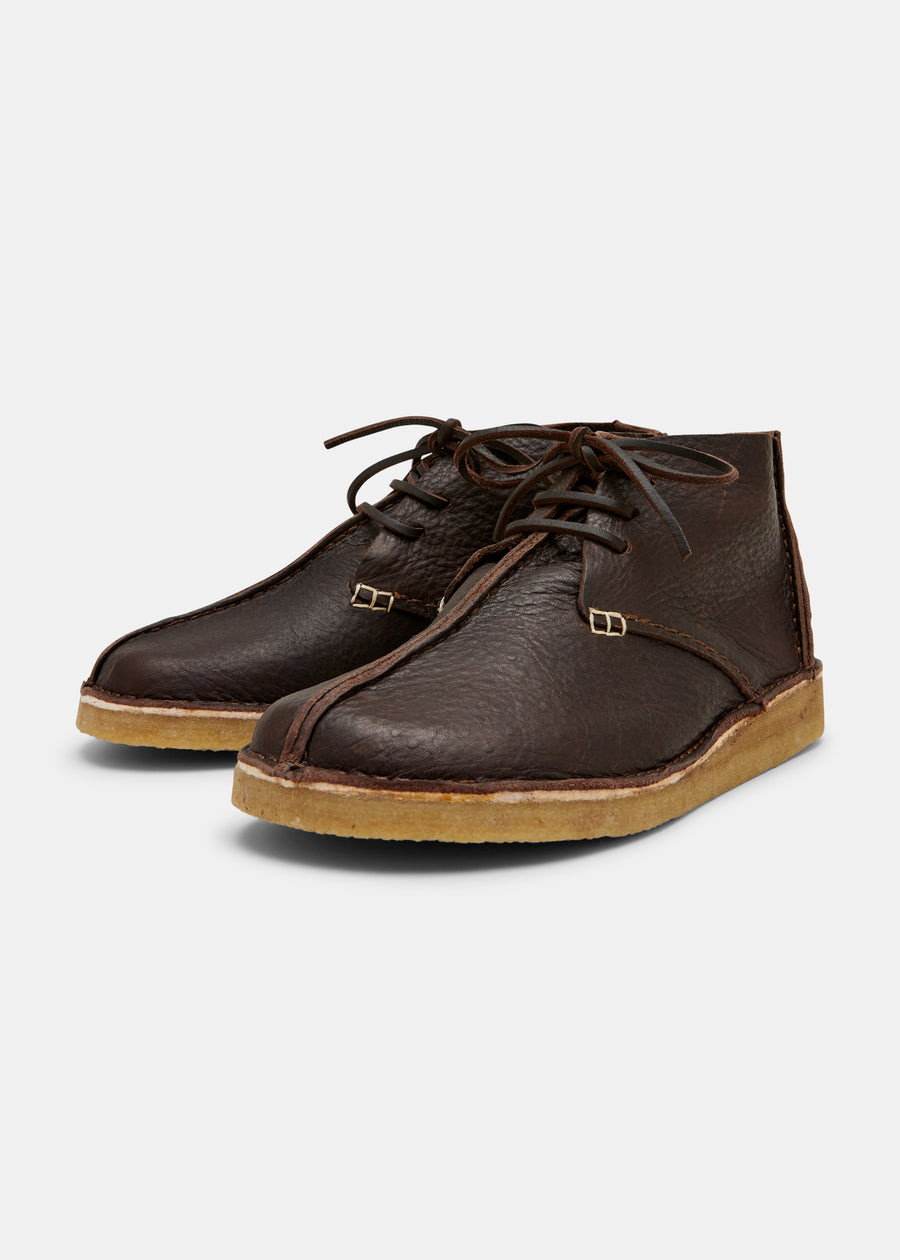 Glenn Centre Seam Textured Ostrich Leather Boot - Dark Brown