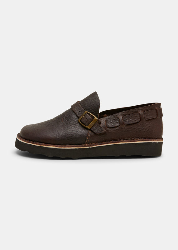 Yogi Corso II Ostrich Leather Buckle Monk Shoe On Eva - Dark Brown - Side