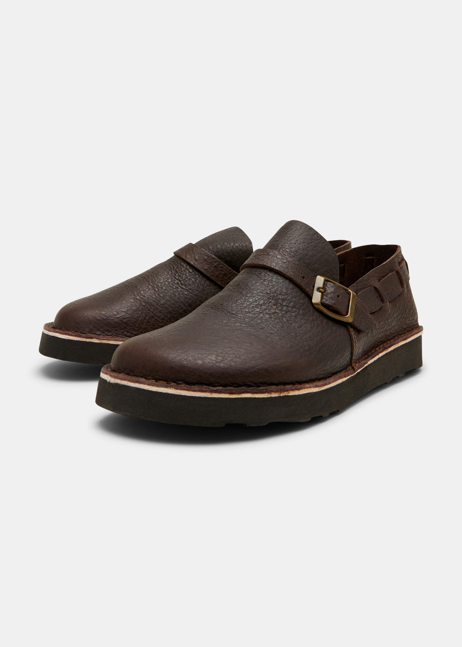Corso II Ostrich Leather Buckle Monk Shoe On Eva - Dark Brown