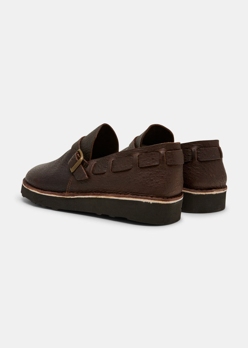 Load image into Gallery viewer, Yogi Corso II Ostrich Leather Buckle Monk Shoe On Eva - Dark Brown - Sole
