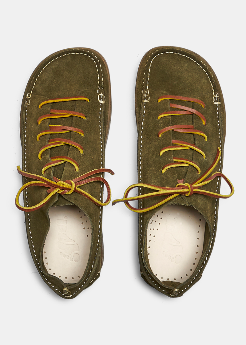 Finn Suede Shoe on Negative Heel Olive Yogi Footwear