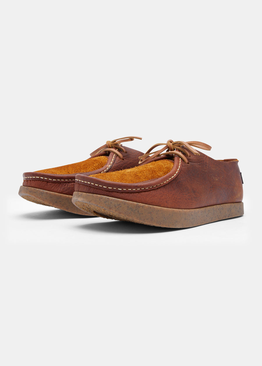 Willard Tumbled Reverse Vamp Shoe on Negative Heel - Chestnut Brown