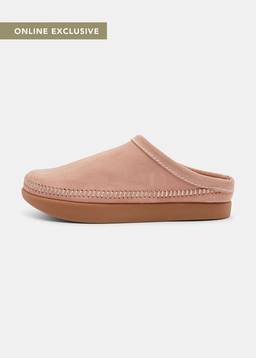 Floyd II Suede Womens Hand Stitched Mule On Negative Heel - Nude Pink