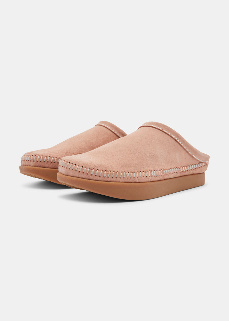 Floyd II Suede Womens Hand Stitched Mule On Negative Heel - Nude Pink
