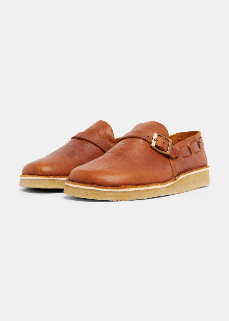 Corso Leather Buckle Monk Shoe On Crepe Chestnut Brown Yogi