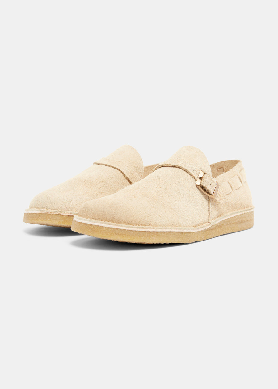Corso Suede Buckle Monk Shoe On Crepe - Sand Brown